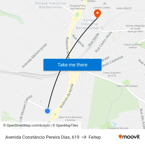 Avenida Constâncio Pereira Dias, 619 to Feitep map