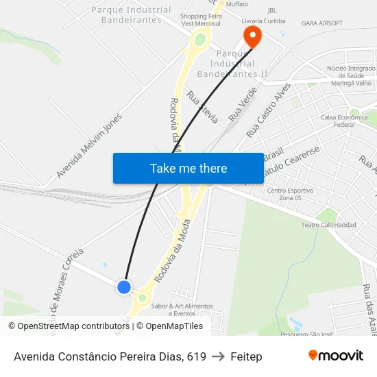 Avenida Constâncio Pereira Dias, 619 to Feitep map