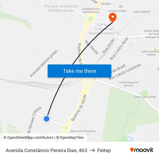 Avenida Constâncio Pereira Dias, 463 to Feitep map