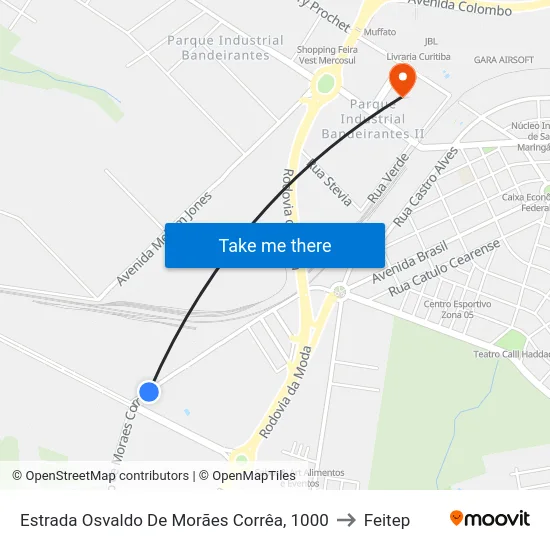 Estrada Osvaldo De Morães Corrêa, 1000 to Feitep map