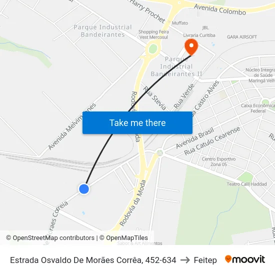 Estrada Osvaldo De Morães Corrêa, 452-634 to Feitep map