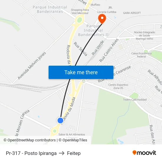 Pr-317 - Posto Ipiranga to Feitep map
