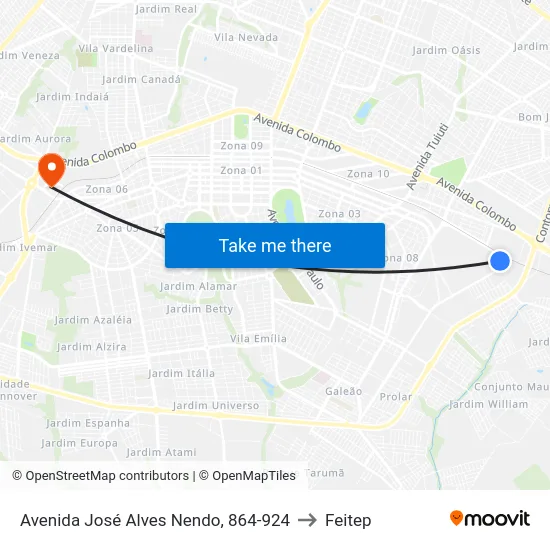 Avenida José Alves Nendo, 864-924 to Feitep map