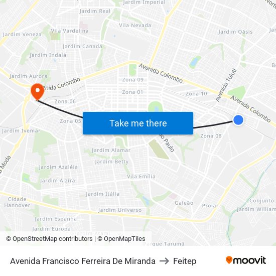 Avenida Francisco Ferreira De Miranda to Feitep map