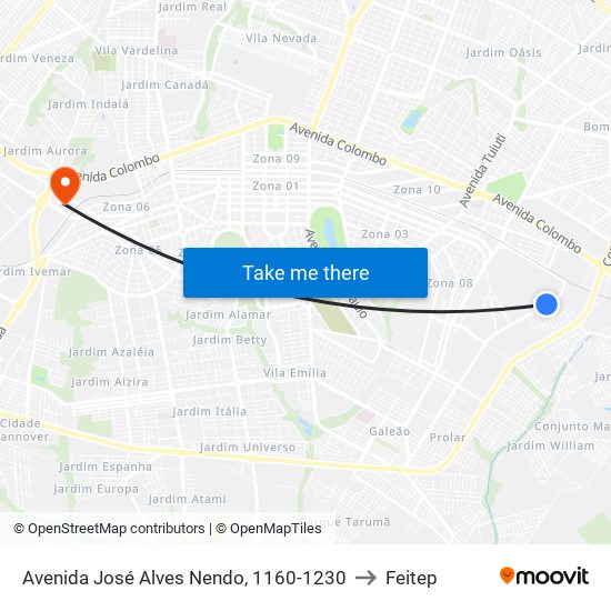 Avenida José Alves Nendo, 1160-1230 to Feitep map