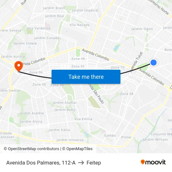 Avenida Dos Palmares, 112-A to Feitep map