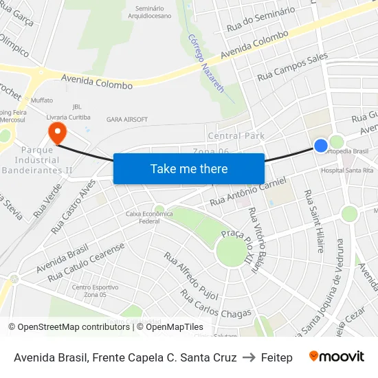Avenida Brasil, Frente  Capela C. Santa Cruz to Feitep map