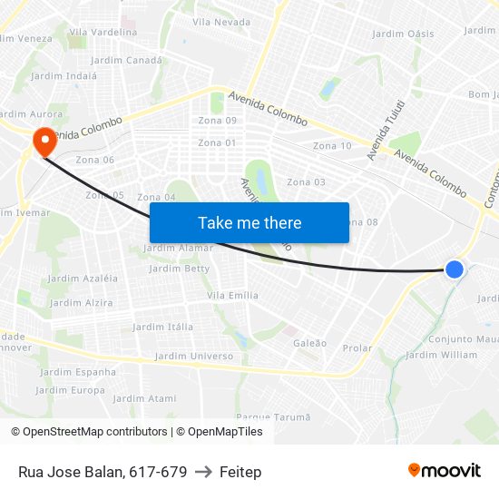 Rua Jose Balan, 617-679 to Feitep map
