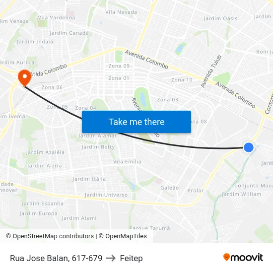 Rua Jose Balan, 617-679 to Feitep map