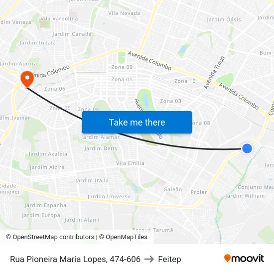 Rua Pioneira Maria Lopes, 474-606 to Feitep map