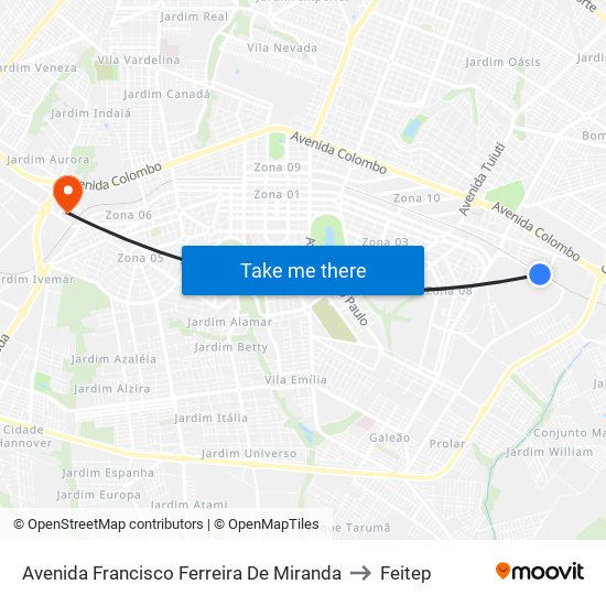 Avenida Francisco Ferreira De Miranda to Feitep map