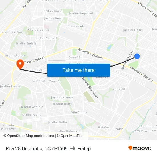 Rua 28 De Junho, 1451-1509 to Feitep map