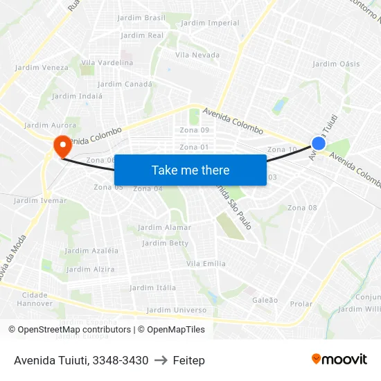 Avenida Tuiuti, 3348-3430 to Feitep map