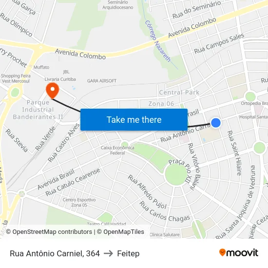 Rua Antônio Carniel, 364 to Feitep map