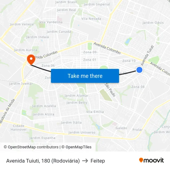 Avenida Tuiuti, 180 (Rodoviária) to Feitep map