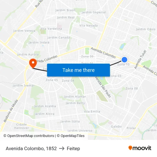 Avenida Colombo, 1852 to Feitep map