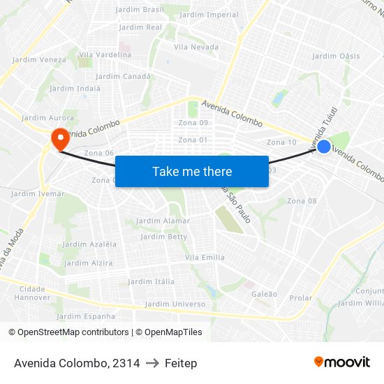 Avenida Colombo, 2314 to Feitep map