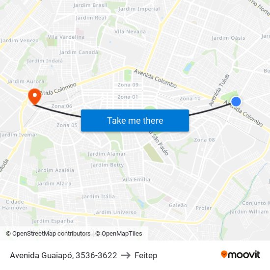 Avenida Guaiapó, 3536-3622 to Feitep map