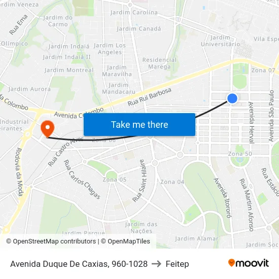 Avenida Duque De Caxias, 960-1028 to Feitep map