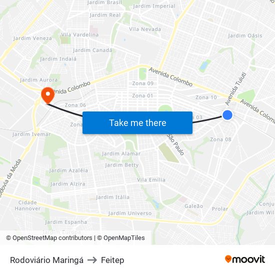 Rodoviário Maringá to Feitep map