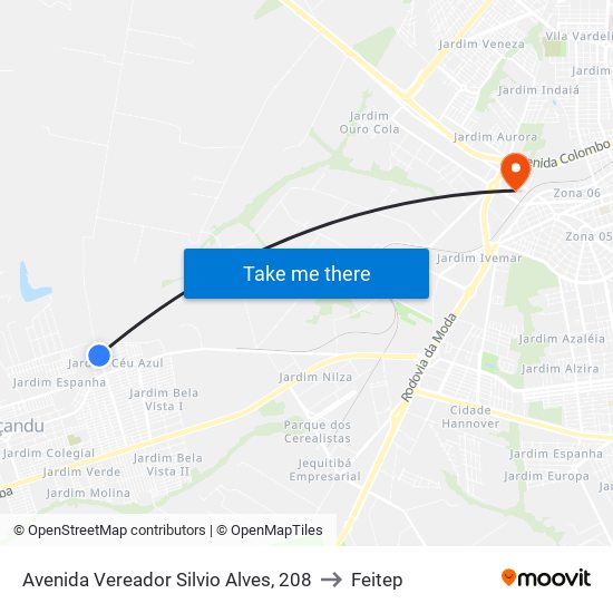 Avenida Vereador Silvio Alves, 208 to Feitep map