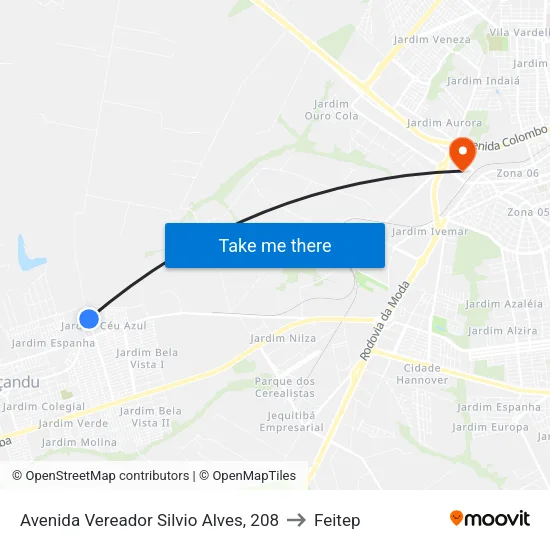 Avenida Vereador Silvio Alves, 208 to Feitep map