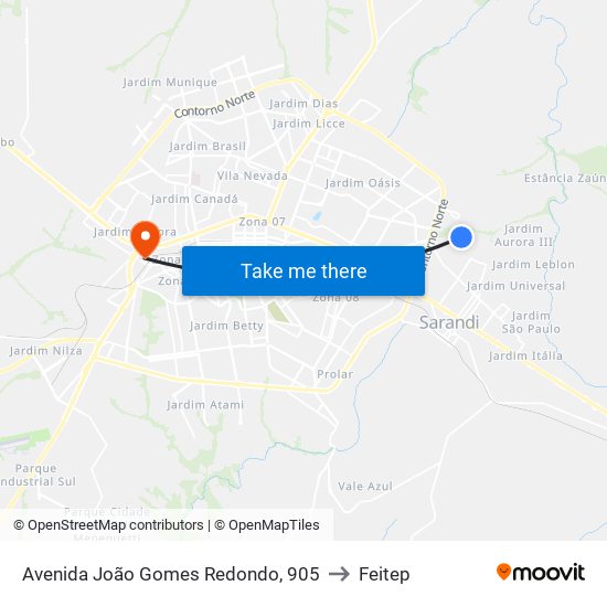 Avenida João Gomes Redondo, 905 to Feitep map