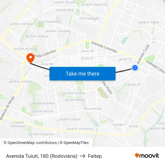 Avenida Tuiuti, 180  (Rodoviária) to Feitep map