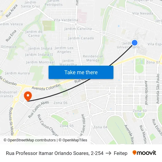 Rua Professor Itamar Orlando Soares, 2-254 to Feitep map
