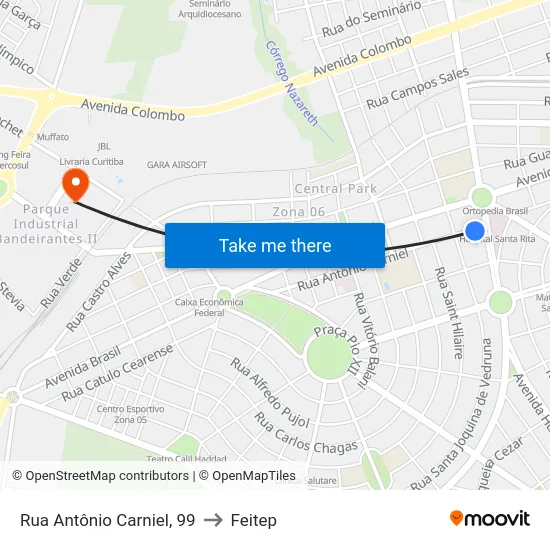 Rua Antônio Carniel, 99 to Feitep map