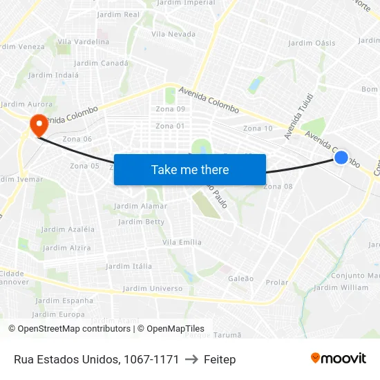 Rua Estados Unidos, 1067-1171 to Feitep map