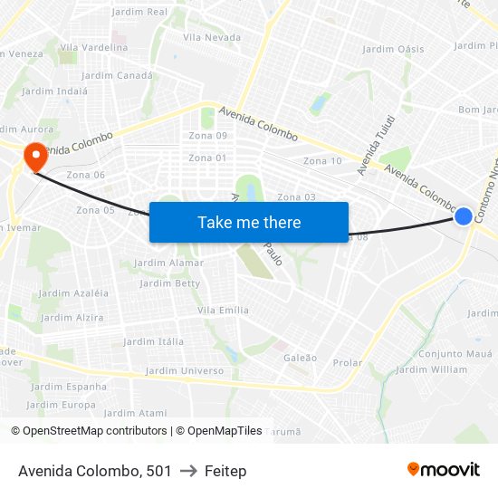 Avenida Colombo, 501 to Feitep map