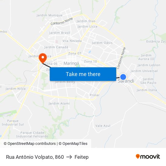 Rua Antônio Volpato, 860 to Feitep map