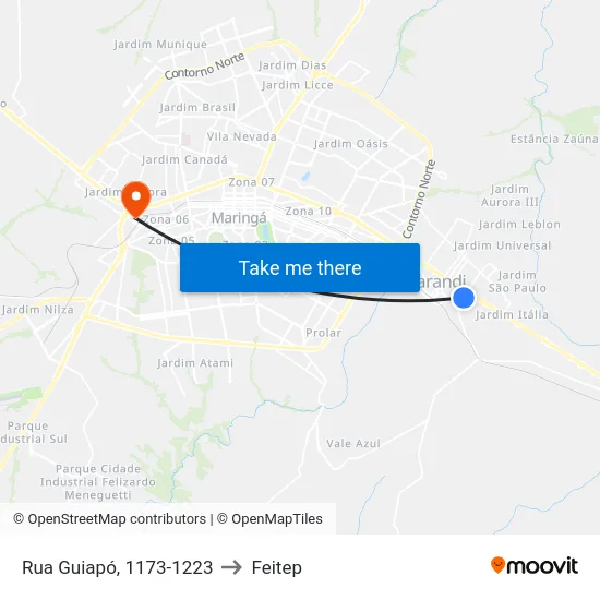 Rua Guiapó, 1173-1223 to Feitep map