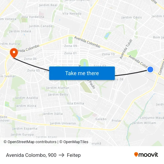 Avenida Colombo, 900 to Feitep map