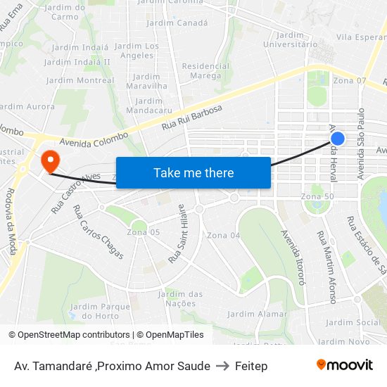 Av. Tamandaré ,Proximo Amor Saude to Feitep map