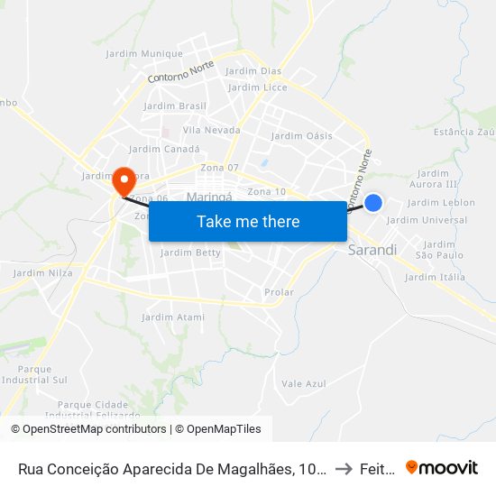 Rua Conceição Aparecida De Magalhães, 102-124 to Feitep map