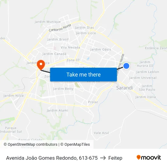 Avenida João Gomes Redondo, 613-675 to Feitep map