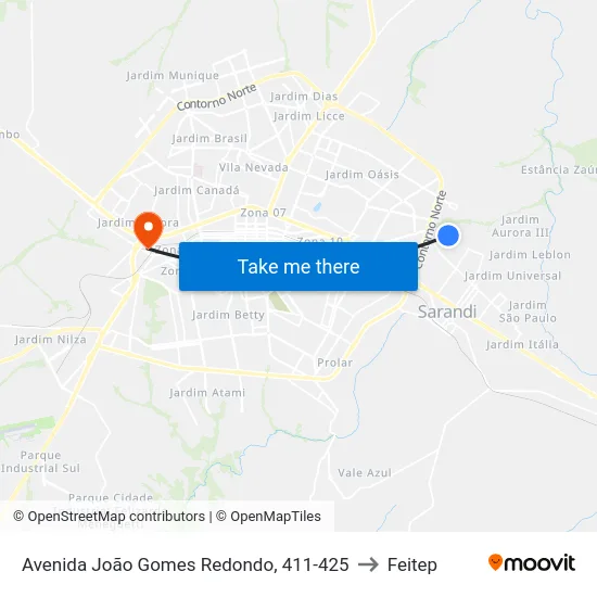 Avenida João Gomes Redondo, 411-425 to Feitep map