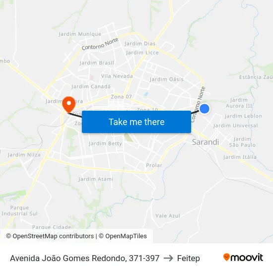 Avenida João Gomes Redondo, 371-397 to Feitep map