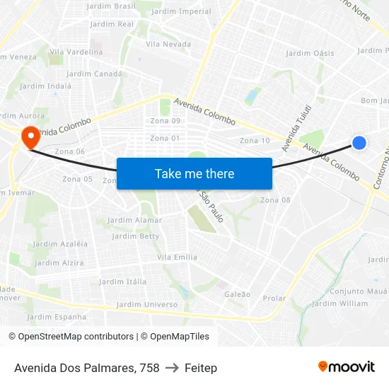 Avenida Dos Palmares, 758 to Feitep map