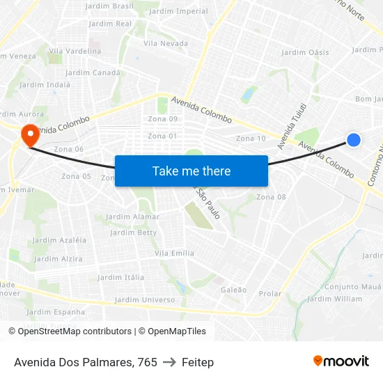 Avenida Dos Palmares, 765 to Feitep map