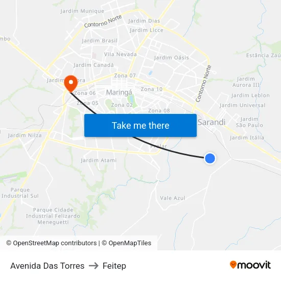 Avenida Das Torres to Feitep map