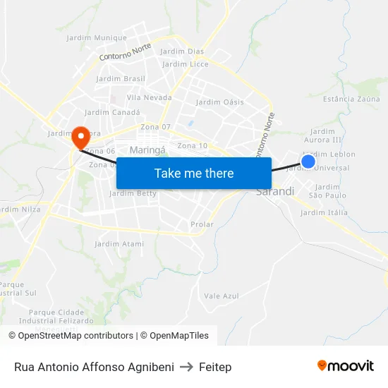 Rua Antonio Affonso Agnibeni to Feitep map