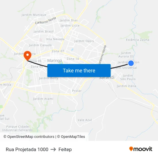 Rua Projetada 1000 to Feitep map