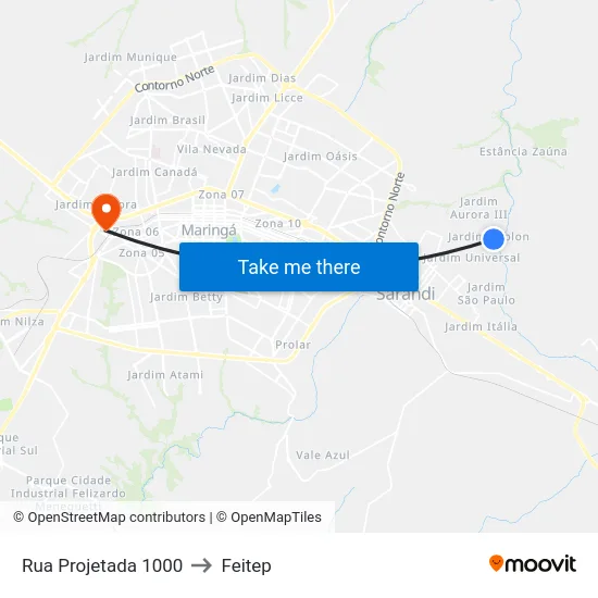 Rua Projetada 1000 to Feitep map