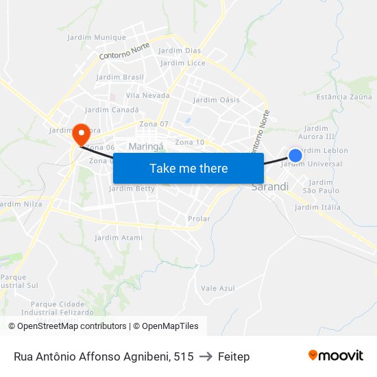 Rua Antônio Affonso Agnibeni, 515 to Feitep map