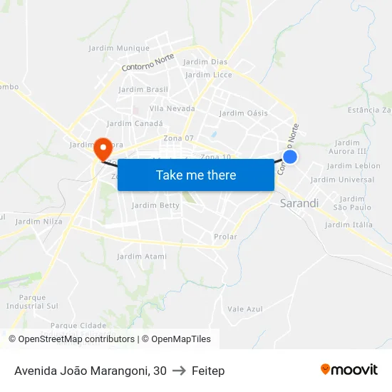 Avenida João Marangoni, 30 to Feitep map