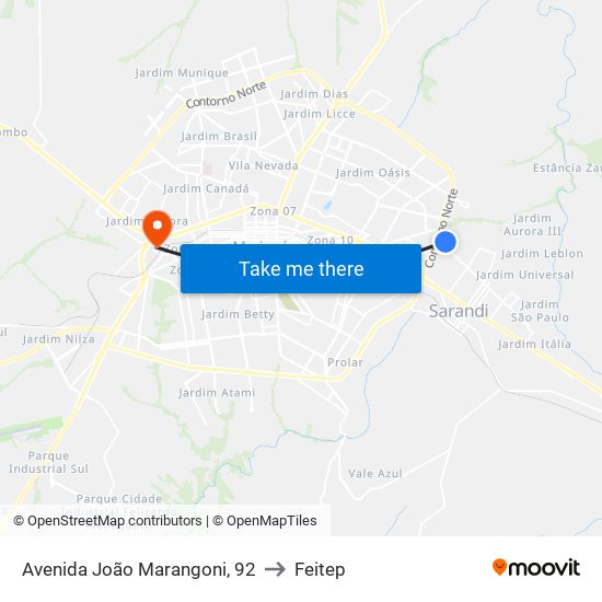 Avenida João Marangoni, 92 to Feitep map