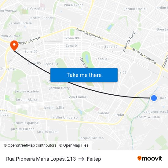 Rua Pioneira Maria Lopes, 213 to Feitep map